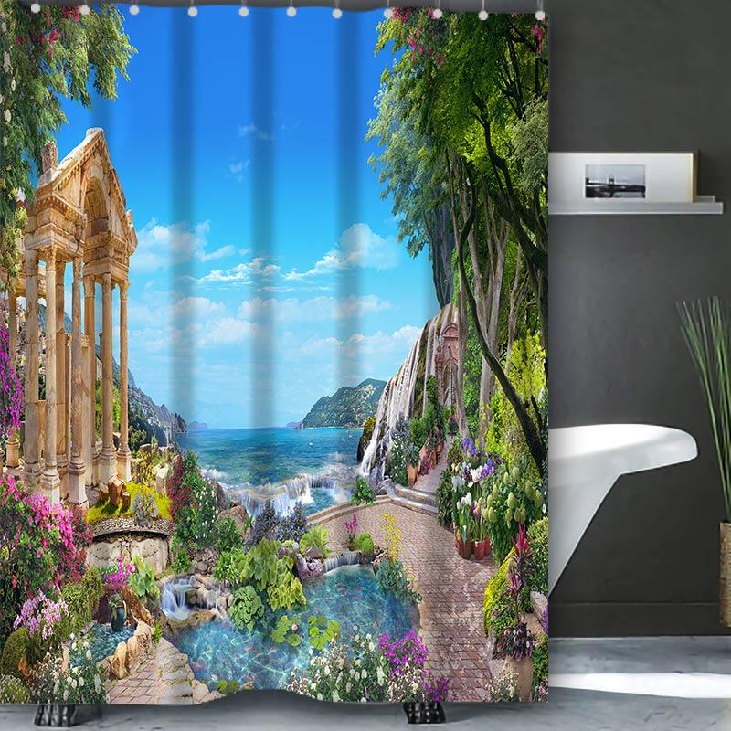 

Природный пейзаж Кокосовые пальмы Пейзаж ванной комнаты Водонепроницаемая шторка для душа с 12 крючками Домашний декор Бесплатная доставка 180x180cm curtain оранжевый