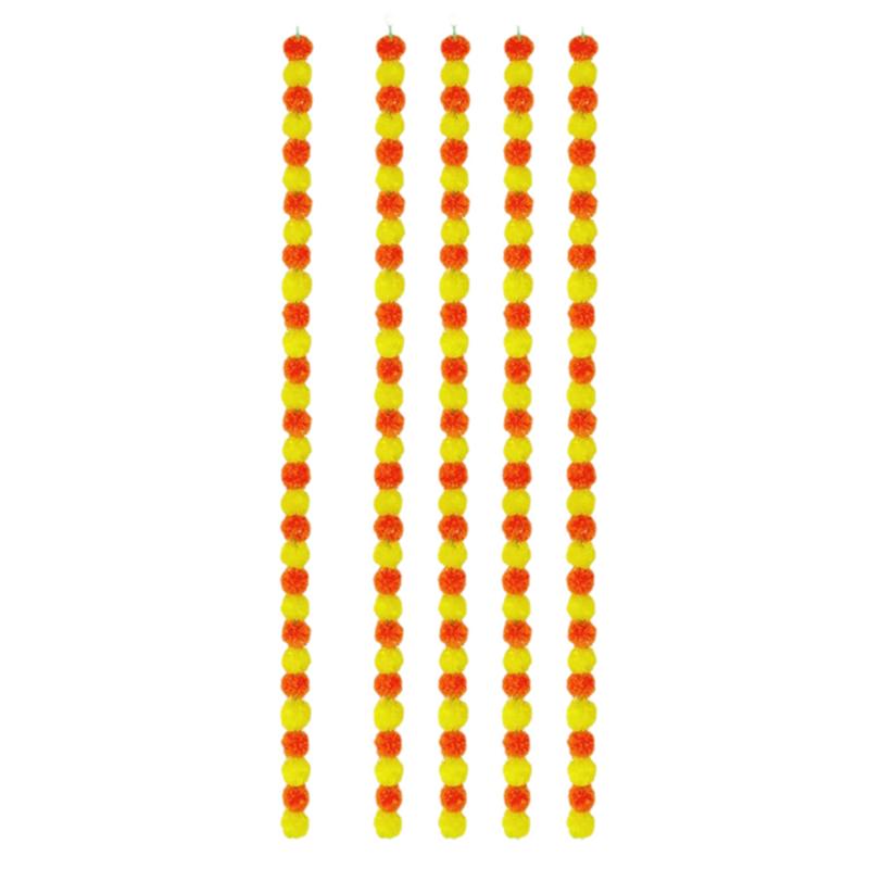 HHO-For Decoration, 5Pcs Marigold Garland, 5 Feet Artificial Marigold Flowers For Home, Marigold Head For Diwali