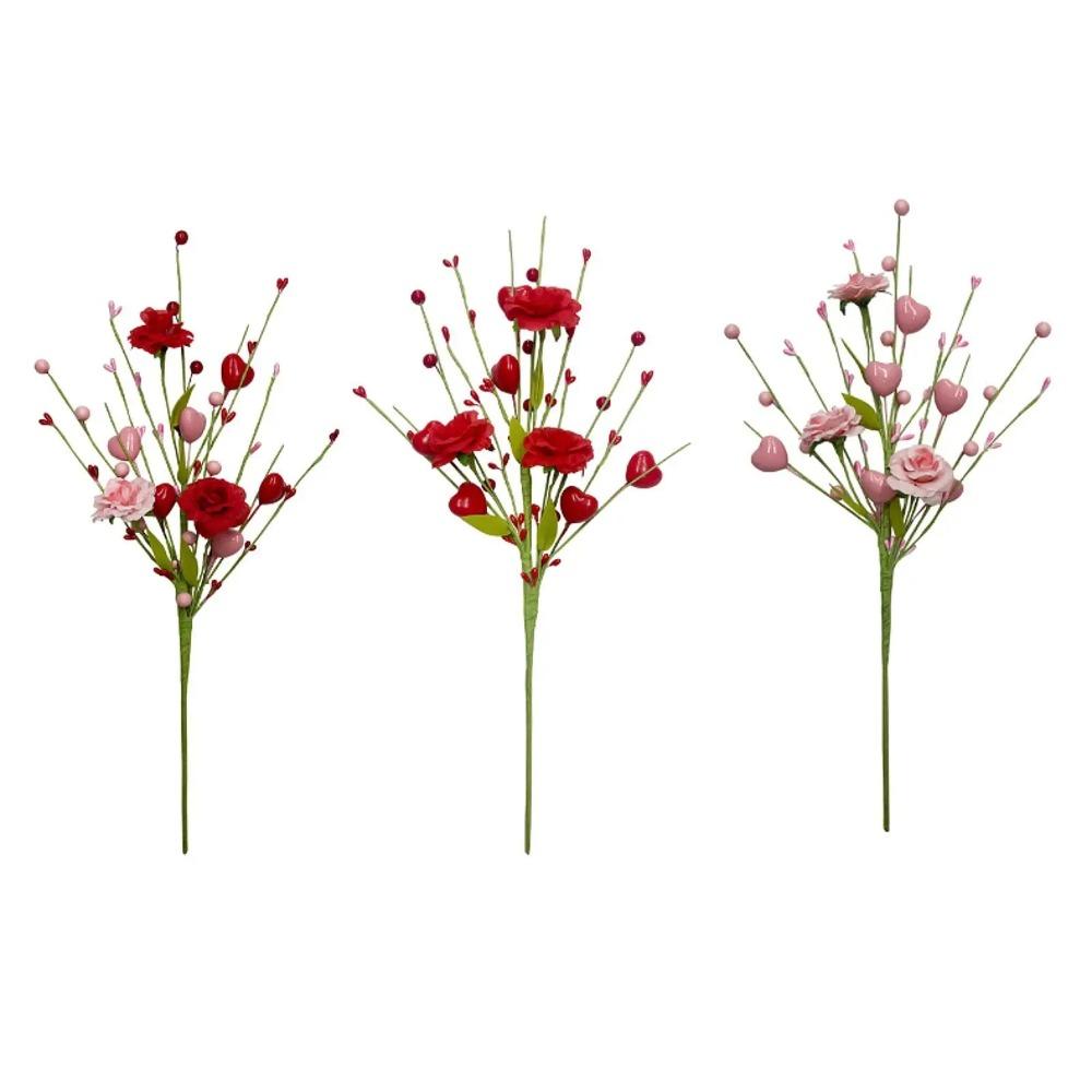 2pcs Red Pink Artificial Rose Heart Berry Branches Romantic Artificial Flower Anniversary