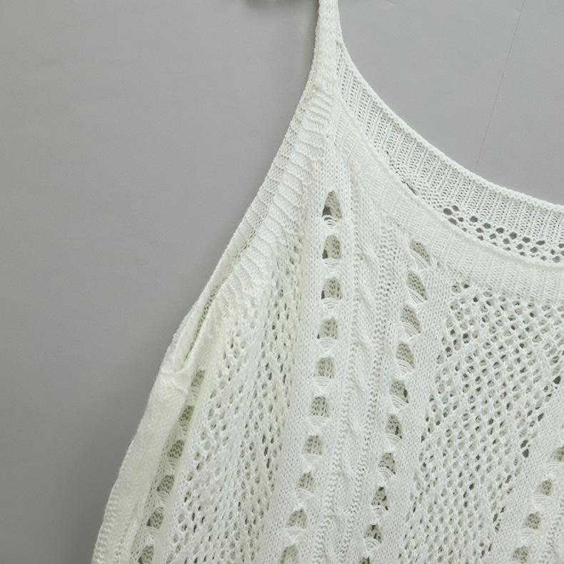 Summer Women's Knitted Beach Holiday Hollow Out Dresses Swimwear Seaside Cover Up Halter Dress