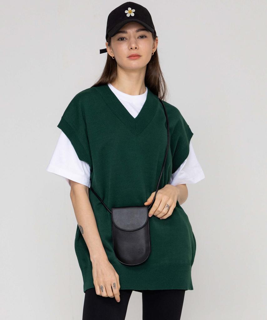 Graver [Unisex] Drawing Smile Vegan Leather Crossbody Bag_Black