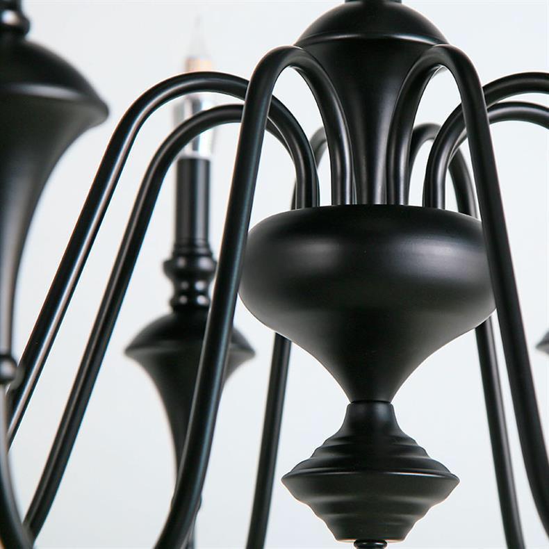 French Retro Mid-Century Black Chandeliers for Bedroom, Living Room, or Restaurant