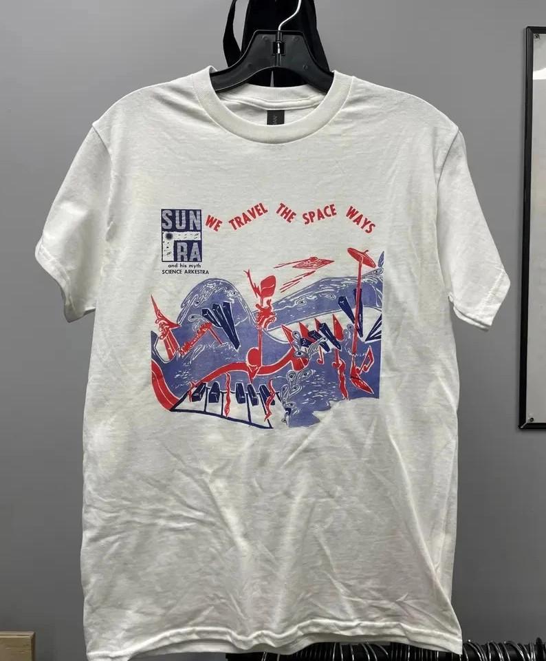 

Винтажная футболка Sun Ra We Travel The Space Waves, тяжелый хлопок, белая, S-5XL, унисекс, BL644 S