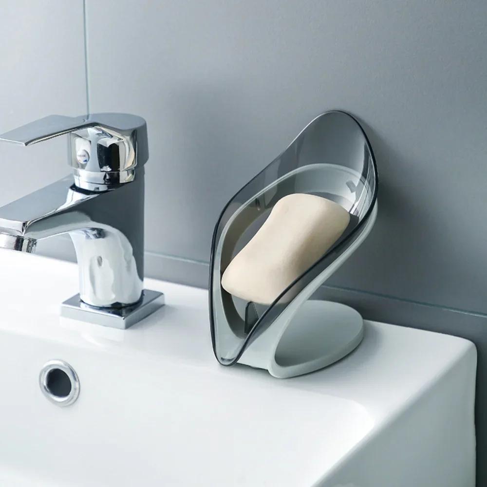 Creative Leaf-Shaped Soap Box with Suction Cup Drain Rack for Bathroom Storage and Laundry Organizer