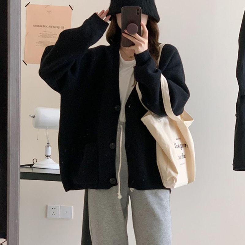 Lazy Wind Gray Knitted Cardigan Women's Fall Loose Sweater Jacket In The Middle of The Long Paragraph Tops Comfortable Versatile and Fashionable