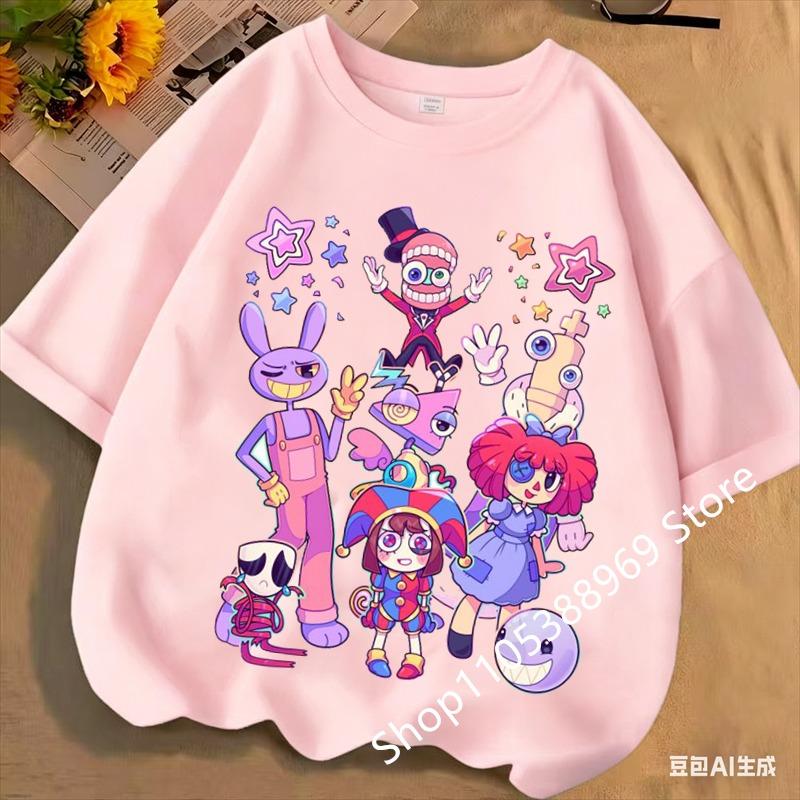 2026 Cute Pomni T-Shirts Children The Amazing Digital Circus Short Sleeve Casual Fashion Printed Boys Girls Tops Spring Summer