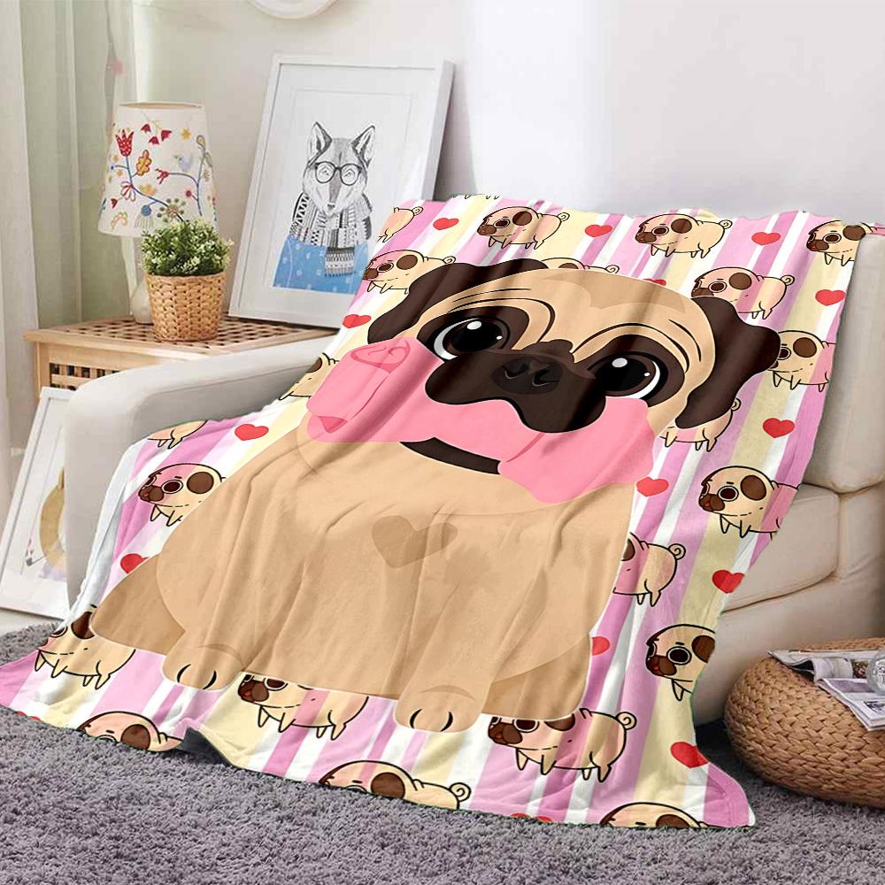 1pc Pug, Heart Blanket Warm, Cozy, And Soft, Suitable for Sofas, Beds, Cars, And Office Use.Perfect for Camping And Travel, Making It a Great Gift for