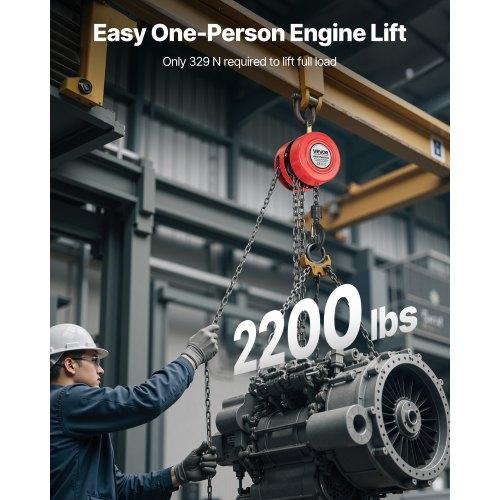 VEVOR Hand Chain Hoist, 1 Ton Capacity, Manual Chain Block with Upgrade G70 Galvanized Chain, 6 M Lifting Height