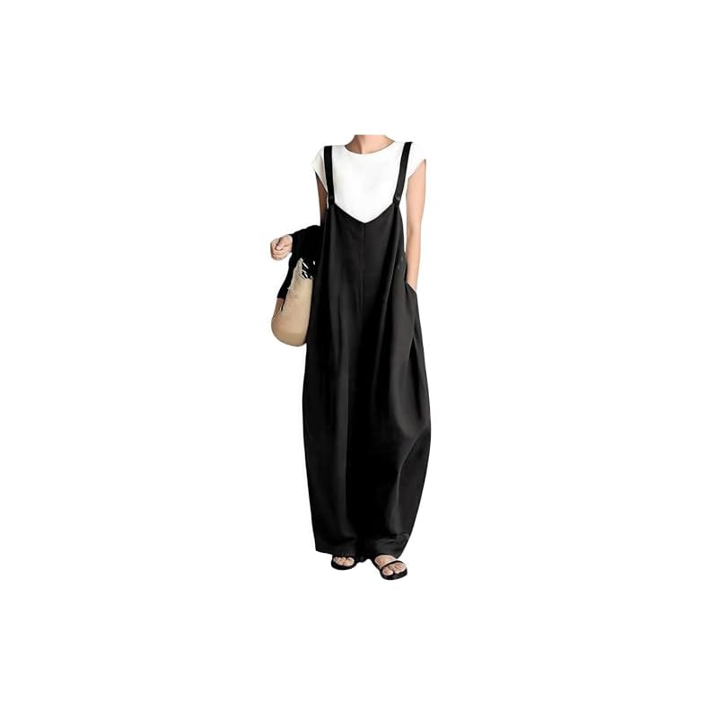 [Chobof] Women's Jumpsuit Overalls | Loose Fit Plain All-in-One V-Neck Cooling Effect Slimming Effect Long Pants Commuting Everyday Casual Spring