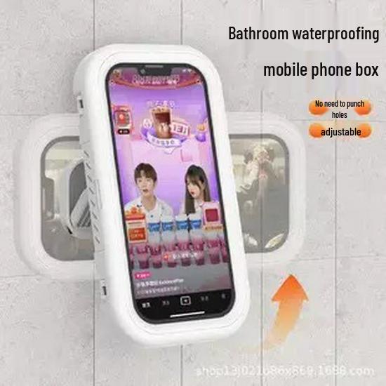Wasserdichter, beschlagfreier Wand-Handyhalter, drehbare Box für Badezimmer und Küche zum Streamen.