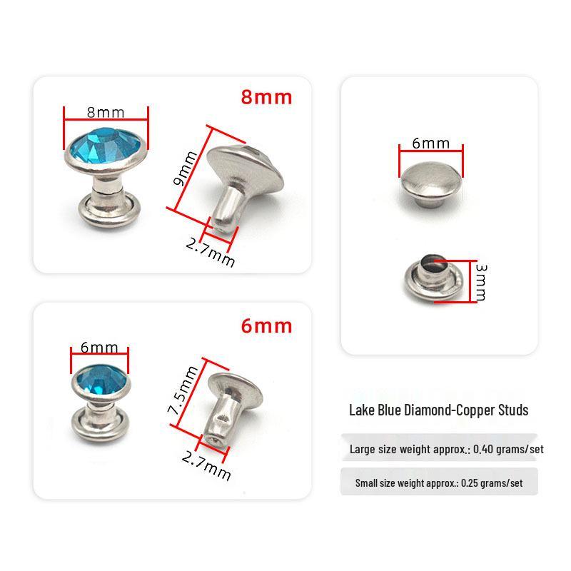 6-8mm Colored Silver Edge Tube Studs, Glass Inlaid Rivets for Clothing Decoration.