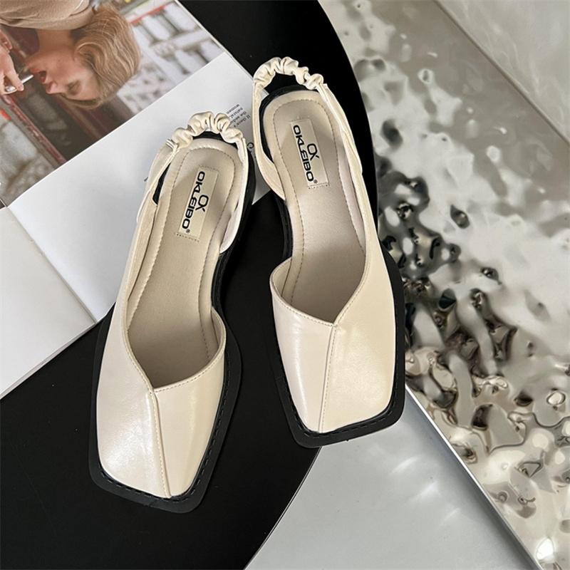 Ladies Square Toe Flats PU Fashion Sandals Buckle Slippers