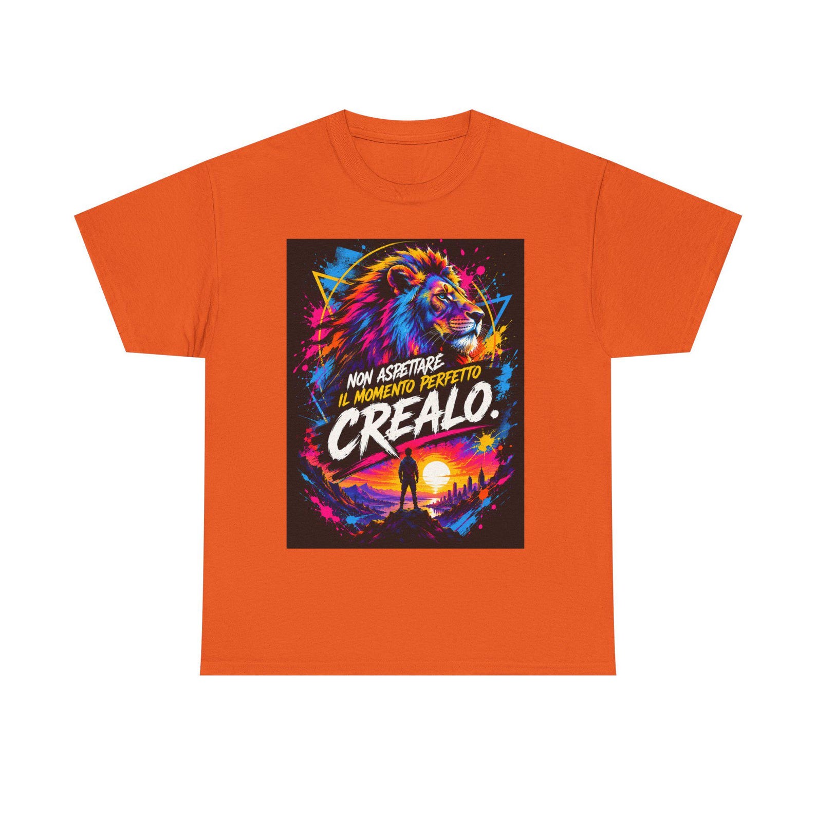 Create it Lion Graphic Tee | Colorful Sunset Silhouette, Italian Text L