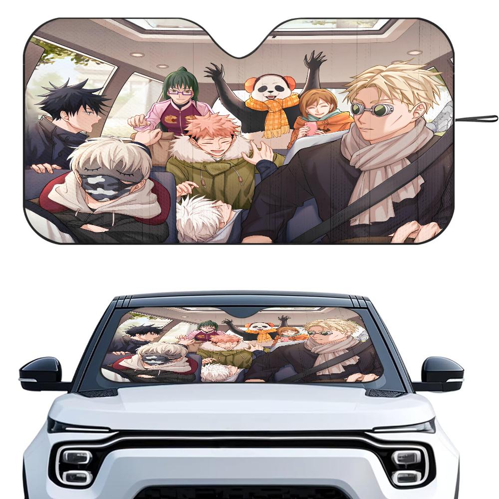 J-Jujutsu Kaisen Anime Car SunShade Windshield Foldable Three-layer Insulation Sunshade By Suction Cup Blocks UV Rays Sun