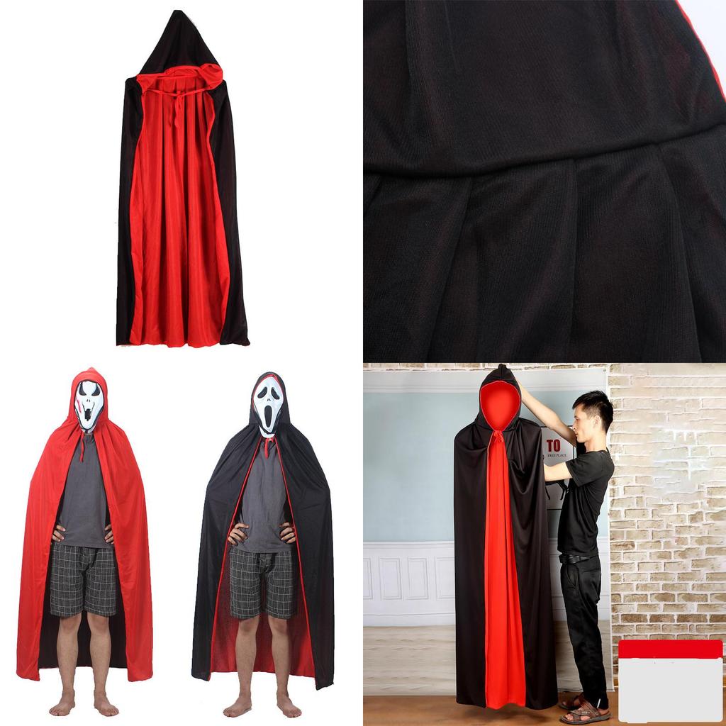 Halloween Vampire Cloak Hooded Cape For Adult And Kids Reversible Black And Red Cosplay Costume