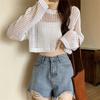 Women Tops Solid Color Loose Fit Hollow Design Pullover Tops Pure Color Summer Thin Tops Sun Protection Short Cover Up Blouse