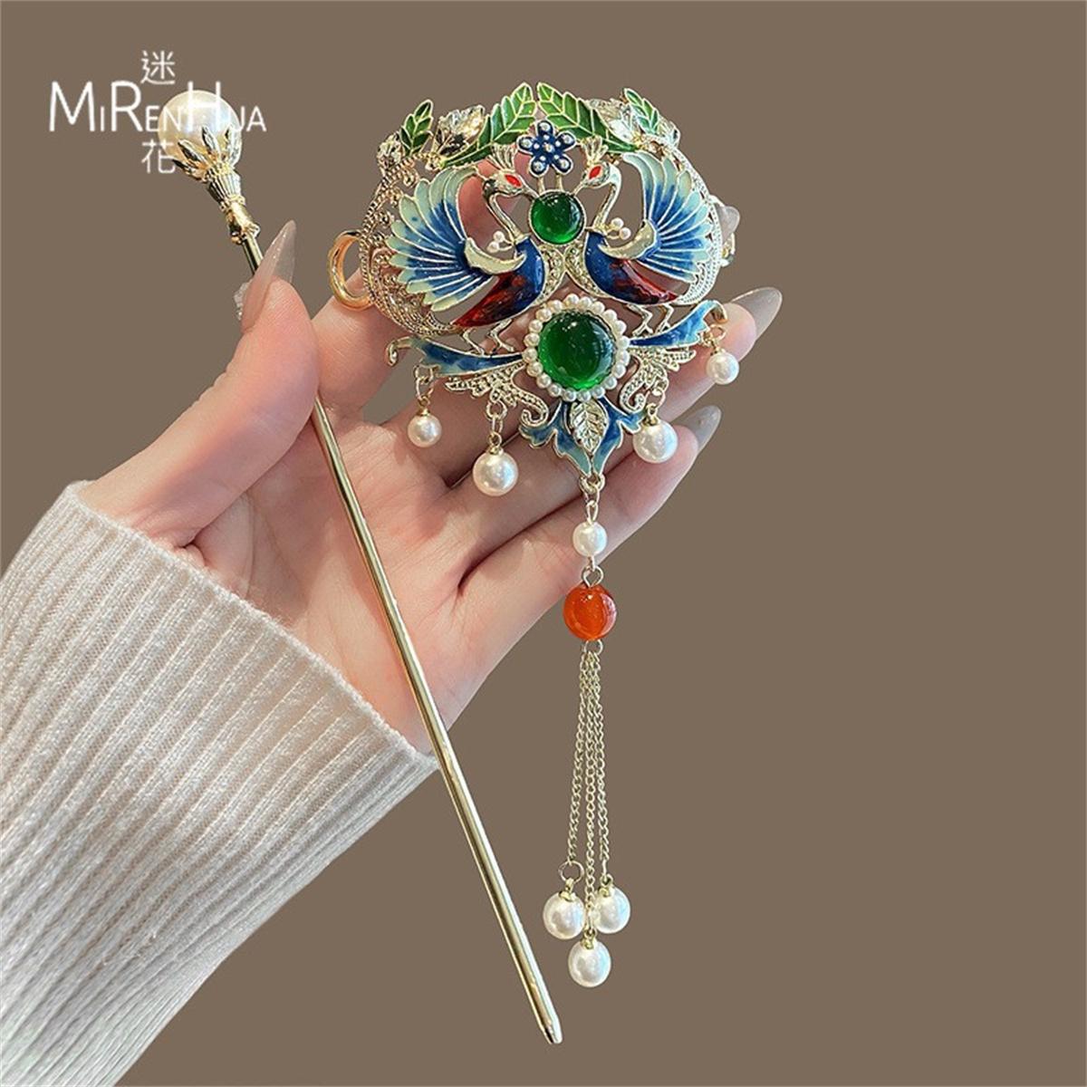 Новая китайская шпилька-заколка с кисточкой в виде феникса для женщин, шпилька в древнем стиле с украшениями для волос, набор резинок для волос с высокой эластичностью.