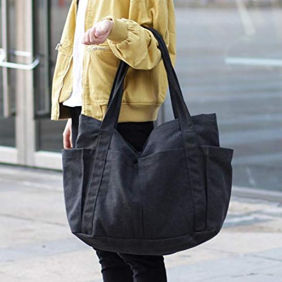 LeafIn Canvas Tote Bag, Large Capacity, A4 Size, Men's and Women's Eco Bag, Solid Color, Stylish and Durable Shoulder Bag, Perfect for Commuting,