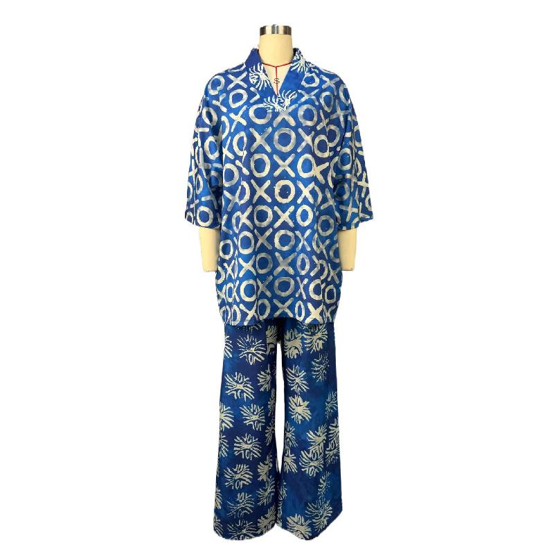 2026 Summer New Sweet and Fresh Printed V-neck Batwing Sleeve High-Waisted Straight Pants Set