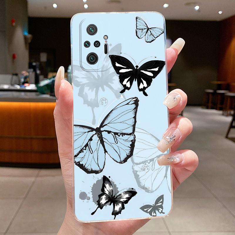 For Xiaomi Redmi Note 10 Pro / Note10 / Note 10S / Poco M5S Case Clear Luxury Butterfly Flower Transparent Soft TPU Phone Cover