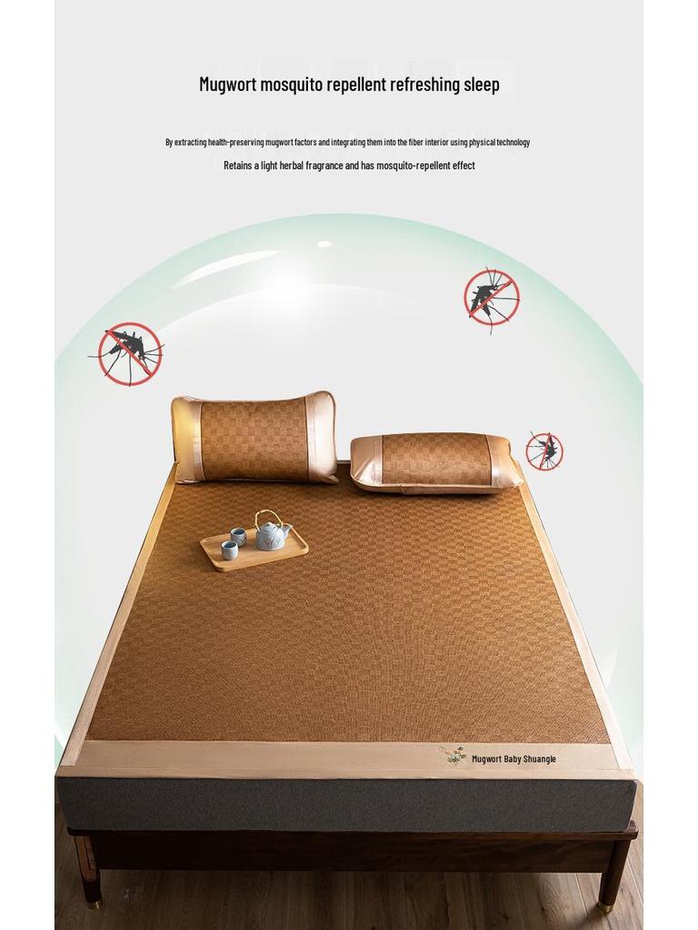 Summer Double-Sided Foldable Rattan and Ice Silk Cooling Mat