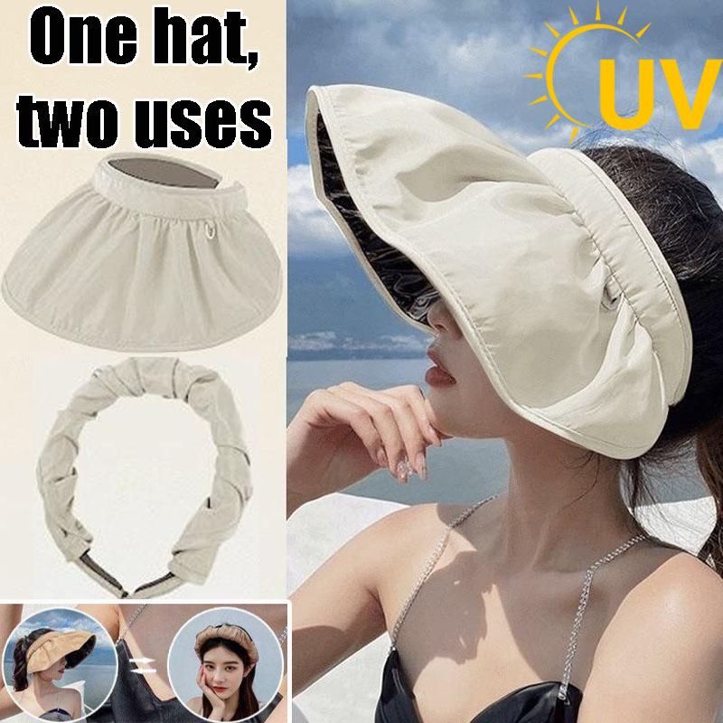 2-in-1 Women Wide Brim Sun Hat, Anti UV Shell Hat & Headband, Sunscreen Cap for Outdoor Beach Summer Use
