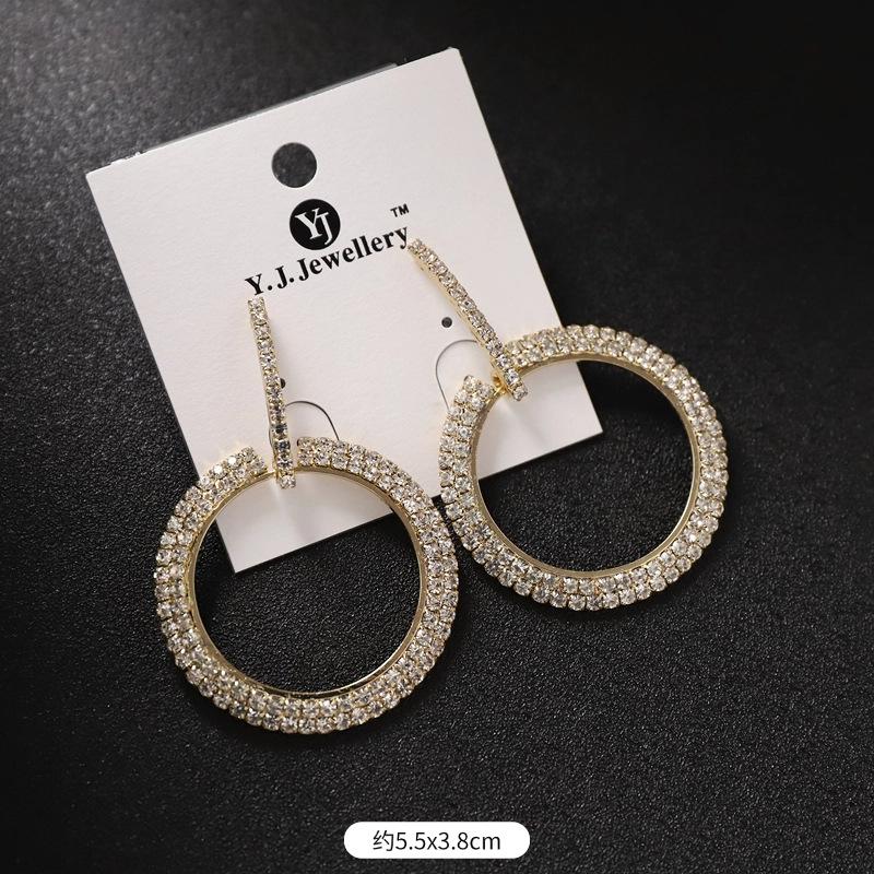 Korean Version of Celebrity Luxury Crystal Flash Diamond Stud Earrings Women's Banquet Exaggerated Temperament Fringed Earrings Retro Zircon Earrings