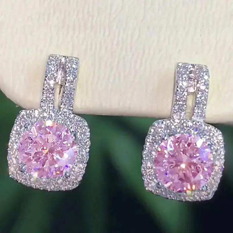 Exquisite Women'S Earrings Pink Zircon Romantic Wedding Accessories High End Anti Allergy And Beautiful Engagement Jewelry