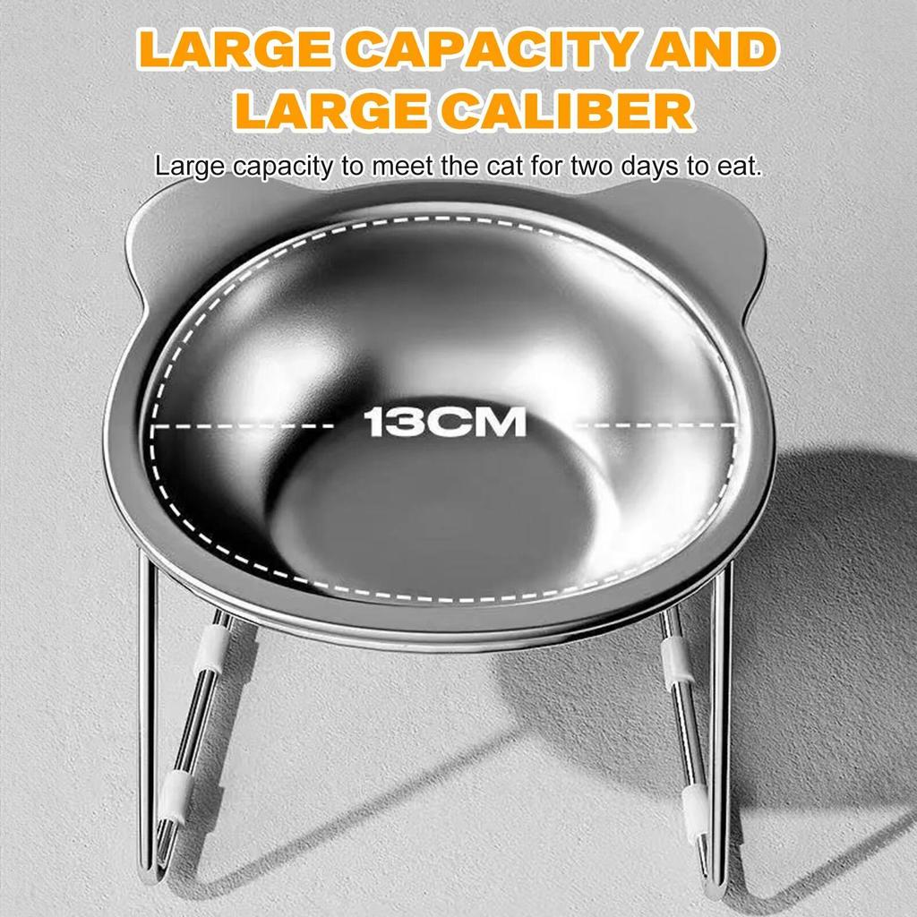 Stainless Steel Cat Bowl Raised Stand Design with Tilted Rims for Enhanced Neck Protection Durable Long-Lasting Pet Feeding Dish