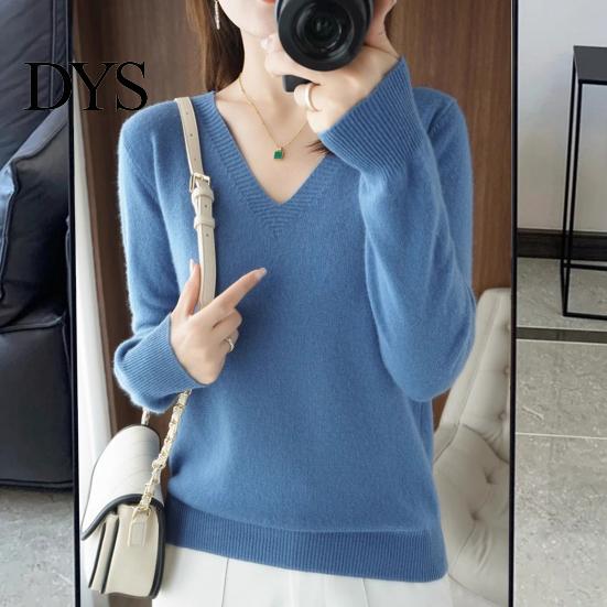 Elastic Women Top Sweater V-Neck Long Sleeve Solid Color Knit Cozy V-neck Tops Regular Fit Jumper Knitwear