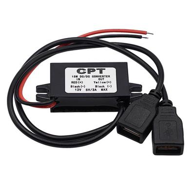 Modulo convertitore DC-DC da 12 V a 5 V 3A 15 W Doppio USB Step Down Adattatore di uscita di potenza Modulo di alimentazione impermeabile per invasatura per auto