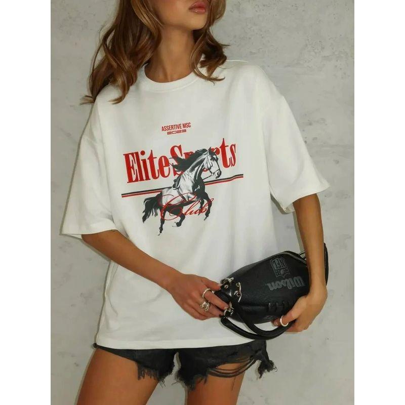 Loose Printed T-shirt Top Western Style New Fashion Print Letter Loose Cotton T-shirt Top