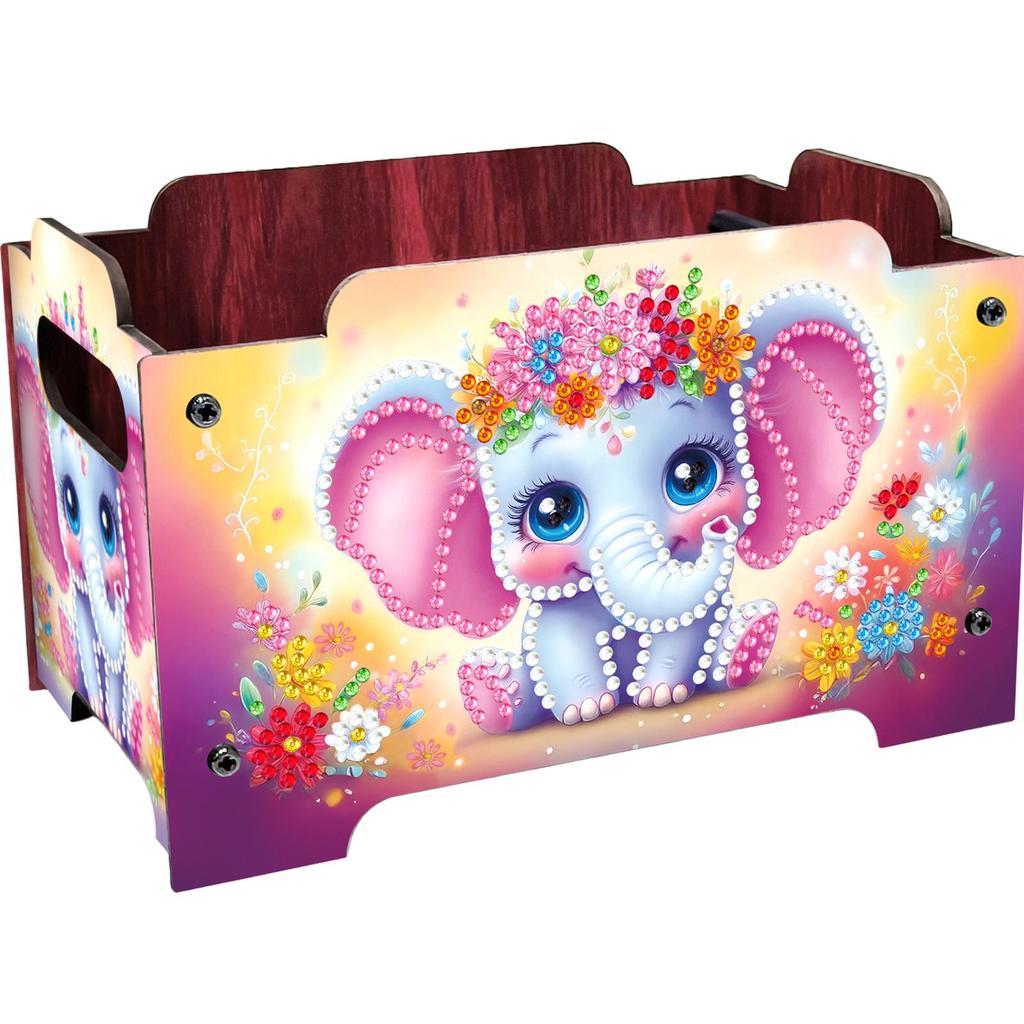 5D DIY Diamond Art Colored Pattern Wood Case Partial Drill Rhinestones Decorative Storage Box Wooden Crystal Storage Handbag Kit