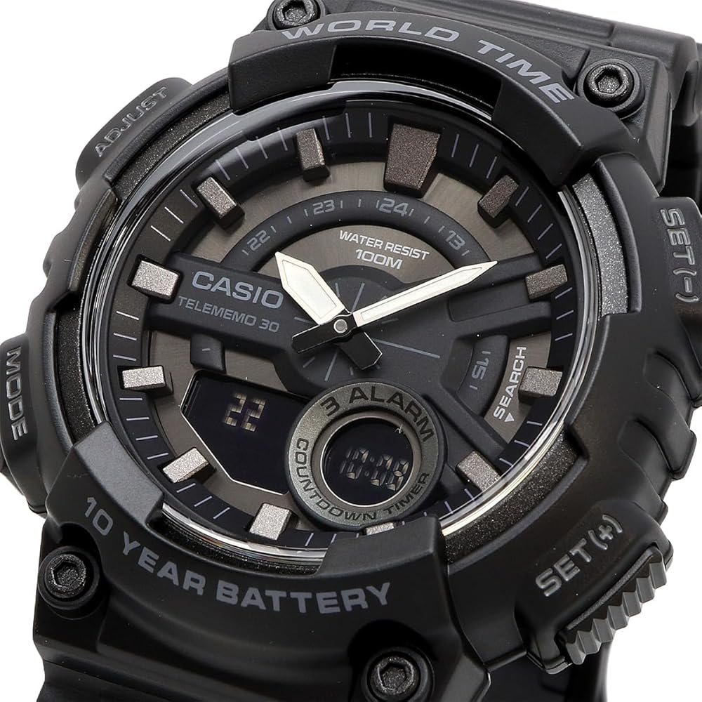 Casio World Time AEQ-110W-1BV Men's Analog-Digital Quartz Watch Black LCD Black Imported Model