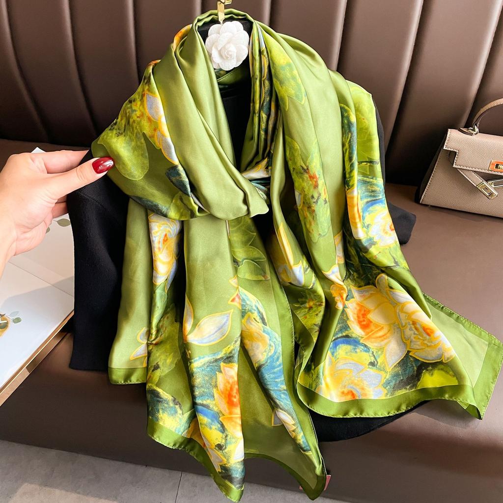 Spring and autumn sarong Li Jin satin thin section printing scarf female new Korean version of the hundred simulation silk shawl long scarf