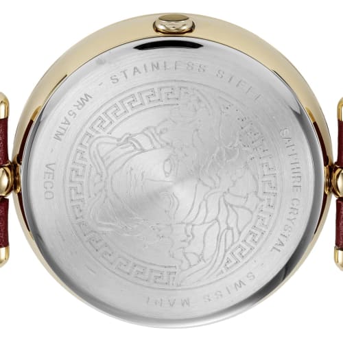 Versace Palazzo Empire Barocco Watch, Red Dial, Stainless Steel, Sapphire Crystal, Quartz Movement, 34mm, Swiss Made, VECO01520, Men's