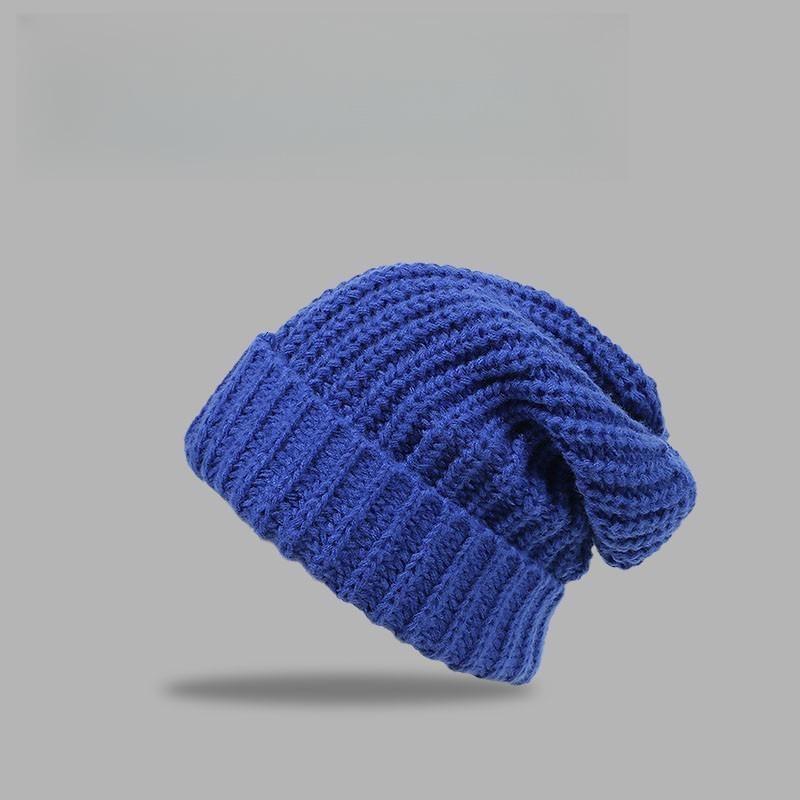 Women's Large Head Circumference Knitted Wool Hat - Versatile, Warm, Slouchy, Solid Color Korean Style for Autumn and Winter