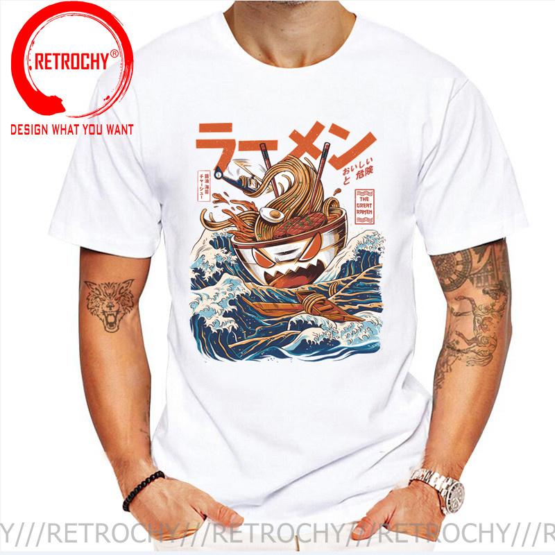 The Great Retro Wave Ramen Monster Japanese Anime T-shirt Harajuku Streetwear Ramen Kaiju tshirt Funny Cool Hip Hop Tops T Shirt S