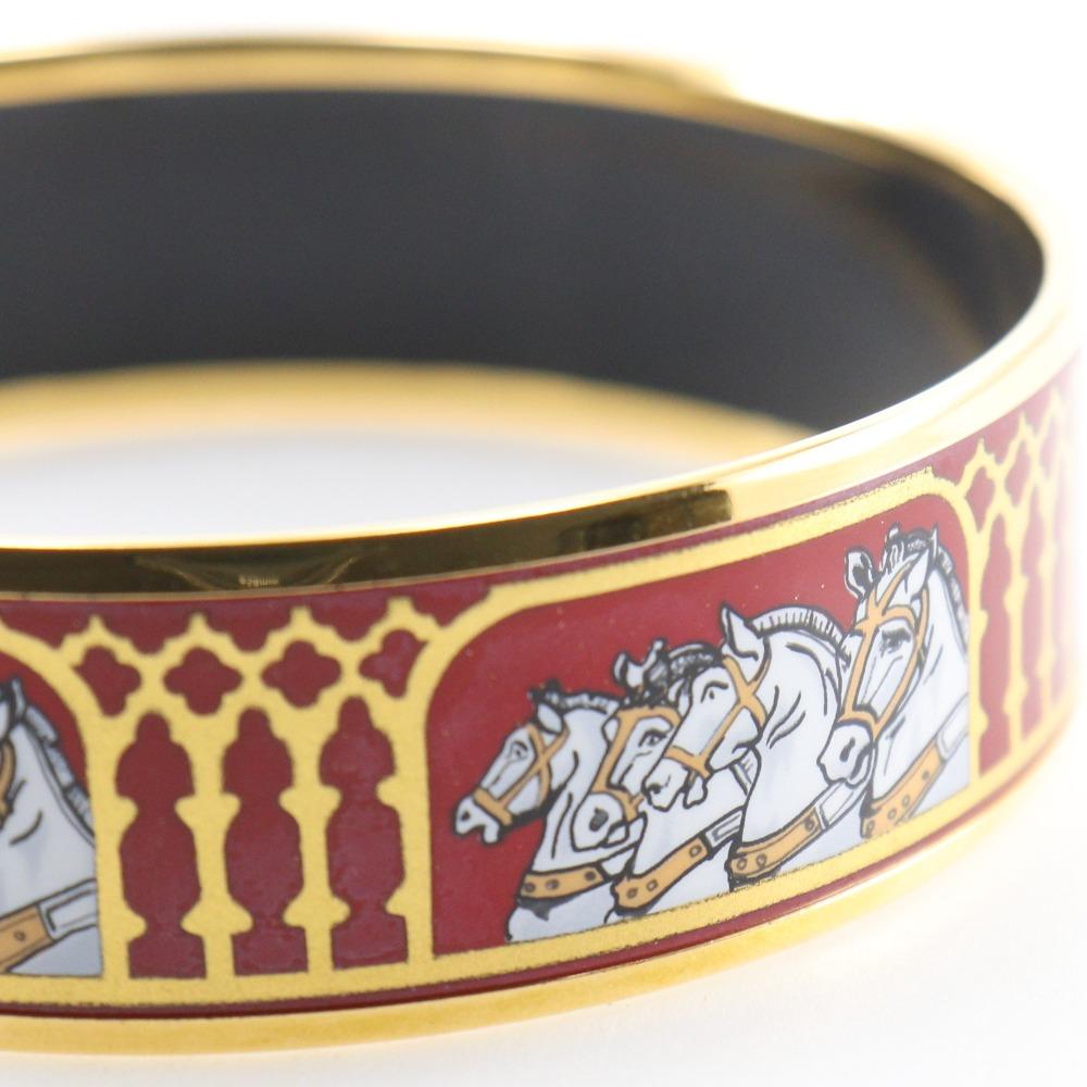 HERMES EmailGM Bangle Shippo Horse Red Plated Gold 33.4g Women Used