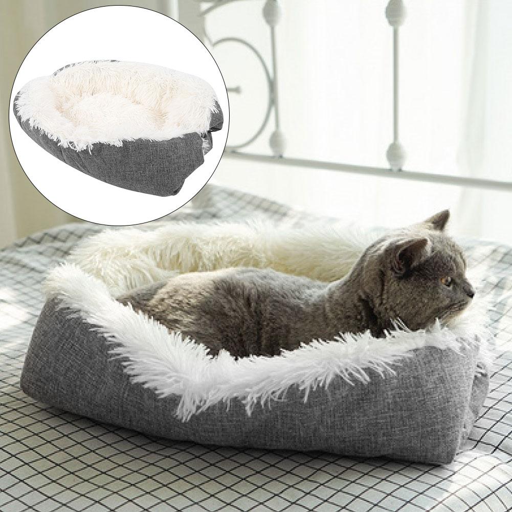 2 In 1 Plush Cat Bed House Foldable Pet Bed Mat Soft Warm Sleeping Bag Pet SupplyWhite