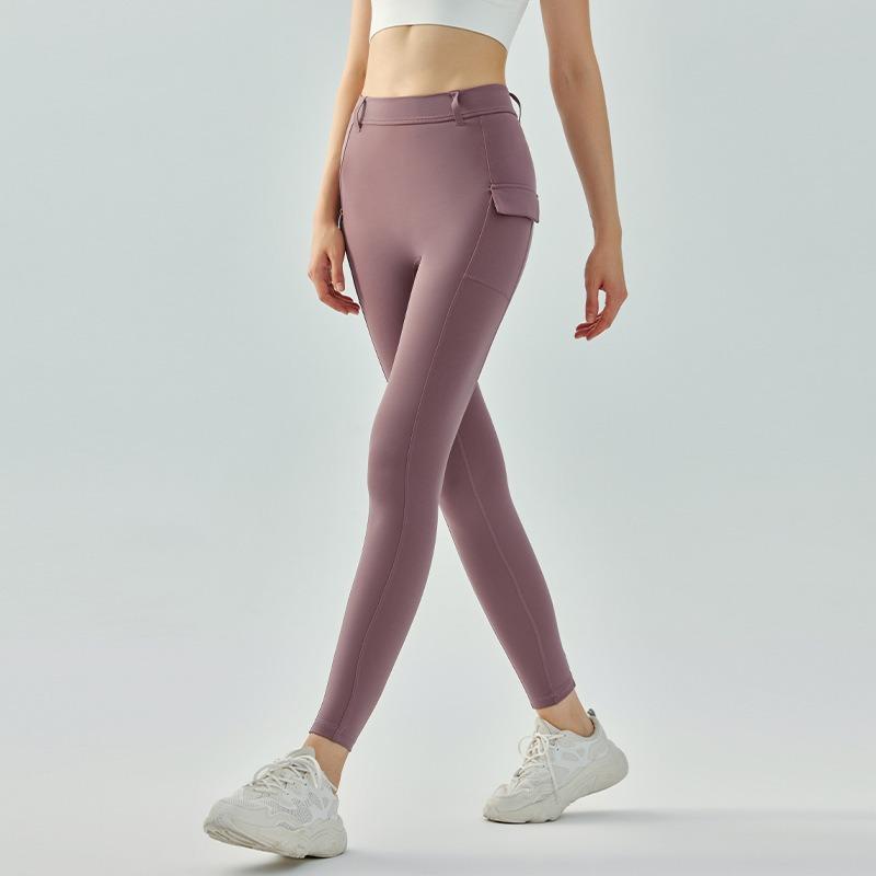 Nahtlose hautfarbene Yogahose eng und dünn mittelstarke Fitnesshose hoher Bund Hüft-Yogahose Damen