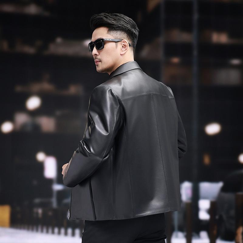 New Autumn and Winter Genuine Leather Jacket Men's First Layer Sheepskin Business Casual Removable Liner Lapel Leather Jacket