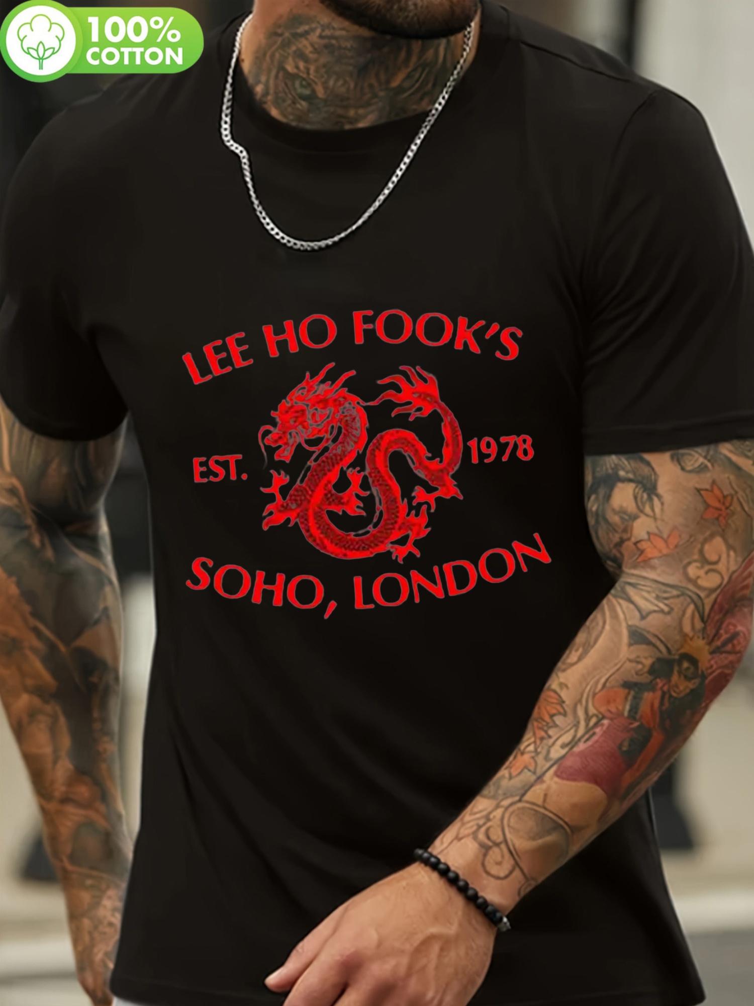 Plus Size Black Cotton Tshirt with Red Dragon Print - Lee... XXL
