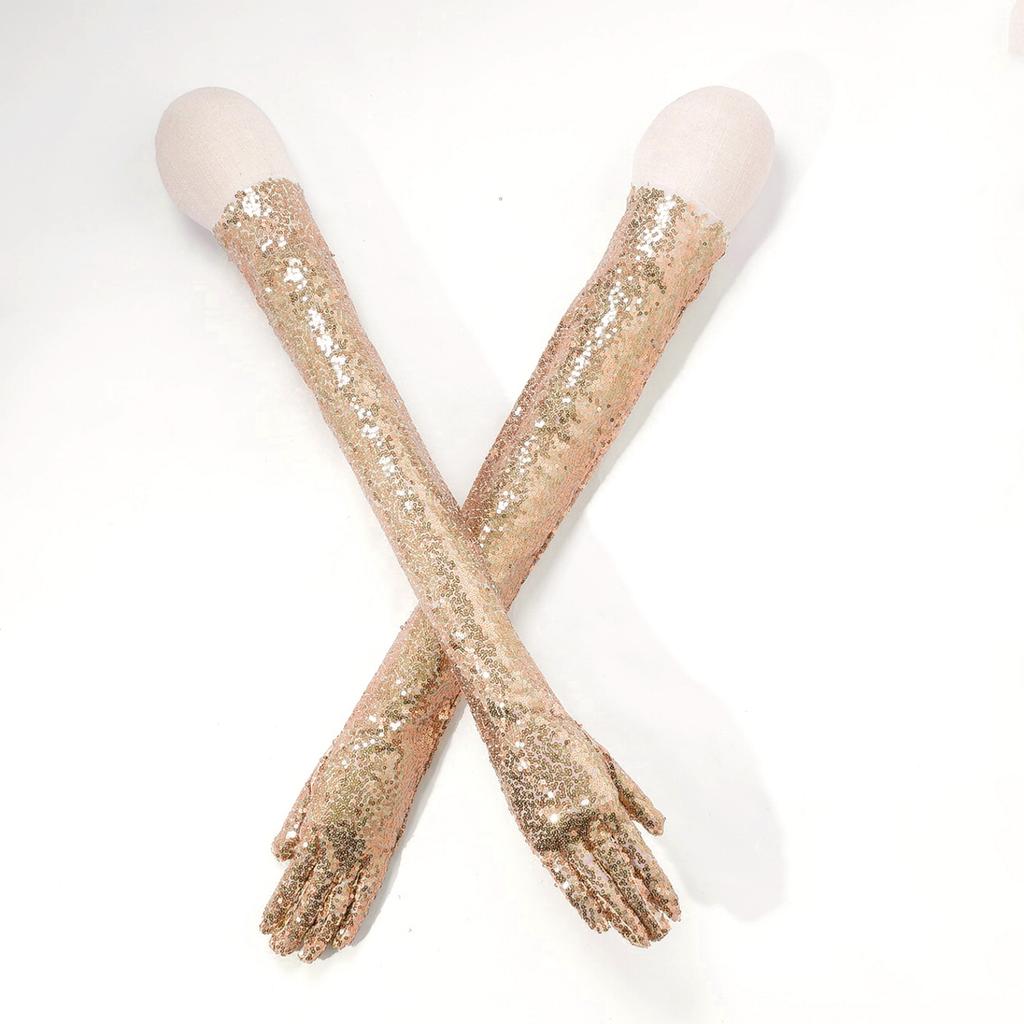 Vintage 1920s Shiny Sequins Gloves Finger Elbow Length Long Gloves for Opera Evening Performance Costumes Accessories