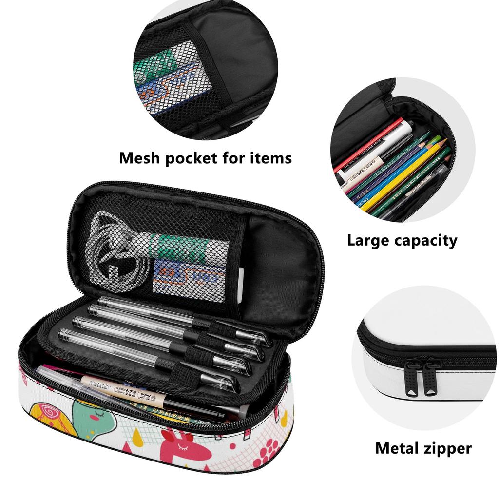 Pencil Case Large Capacity 300D Polyester Smooth Zipper with Main Compartment Mesh Pocket and Pen Slots for Classroom Use