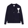 AMI 2025 Classic Couple's Embroidered White Heart Cardigan Wool Sweater