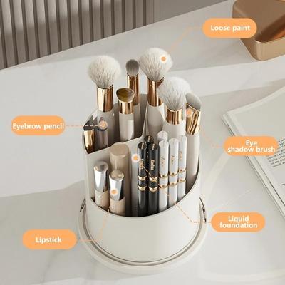 360° Rotating Makeup Brush Holder Desktop Makeup Organizer Cosmetic Storage Box Lipstick Eyebrow Pencil Holder Jewelry Containe