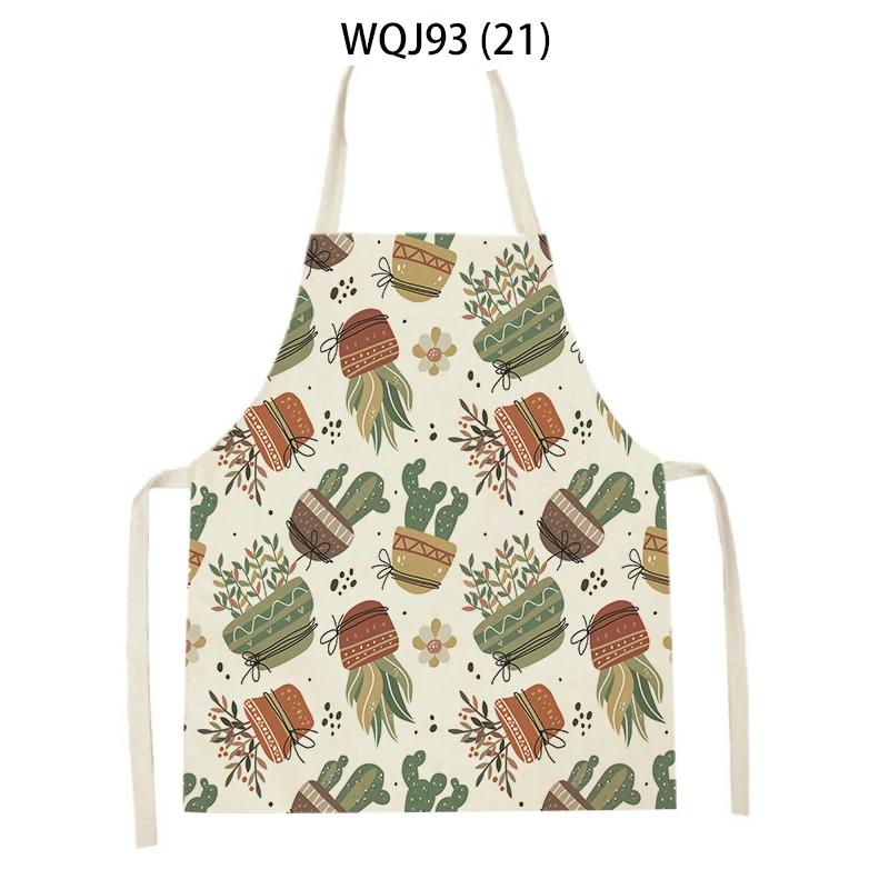 Women Men Plant Flower Leaves Pattern Cleaning Kitchen Aprons Home Cooking Baking Accessories Linen Waist Bibs Home Decor
