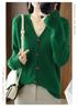 Women's 2023 Knitted Wool V-Neck Cardigan Sweater, Autumn/Winter Solid Color with Cashmere.