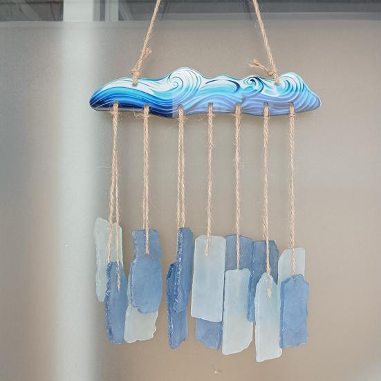 Meerglas-Windspiel für draußen Handgefertigt Meereswelle Küstenstil Hängendes Ornament für Strand Terrassen Dekoration Geschenke für Frauen